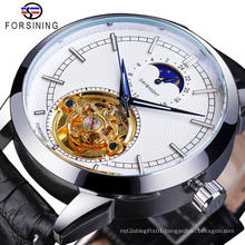 Forsining Mechanical Watches Skeleton Watch Moon Phase Tourbillon Stainless Steel Leather Waterproof Relogio Masculino